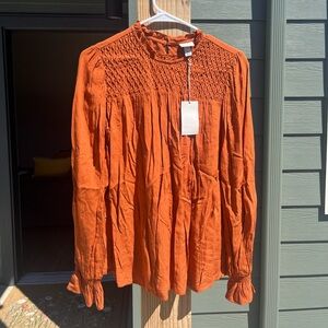 Universal Thread Orange Smocked Long Sleeve Blouse